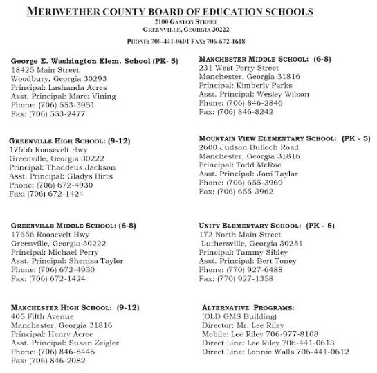 Meriwether County Schools Information for 2017-2018
