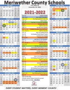 Meriwether Schools Calendar for 2021 2022 Unity Elementary